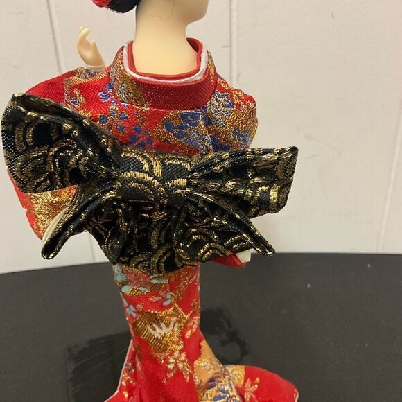 Vintage Antique 1940s Japanese Geisha Doll in Red & Gold Kimono 9” Cloth… - Picture 9 of 12